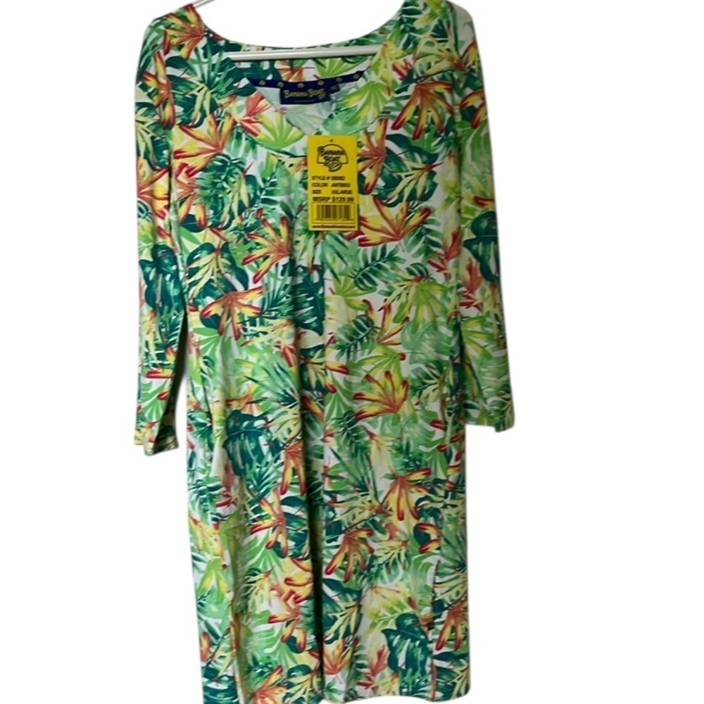 🆕 Banana Boat Dress Women’s Cover-up Long Sleeve Tropical Size XXL Green